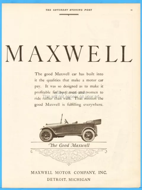 1921 Maxwell Motor Company Detroit MI Antique Open Car Man Cave Garage Décor Ad