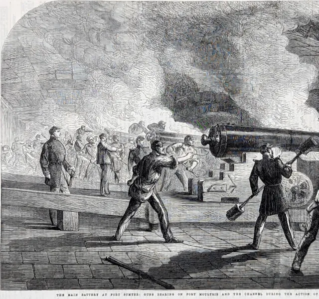 1861 FORT SUMTER SOUTH CAROLINA Civil War ORIGINAL ENGRAVED PRINT Fort Moultrie