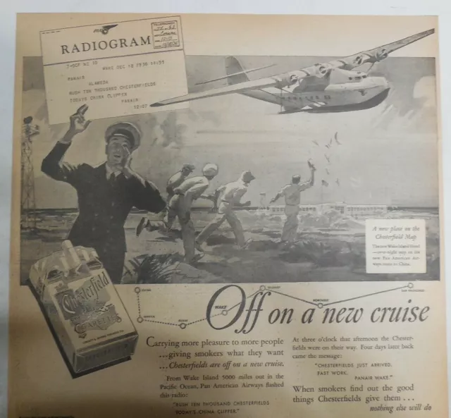 Chesterfield Cigarette Ad: "The China Clipper !" from 1937 Size: 15 x 15 inches