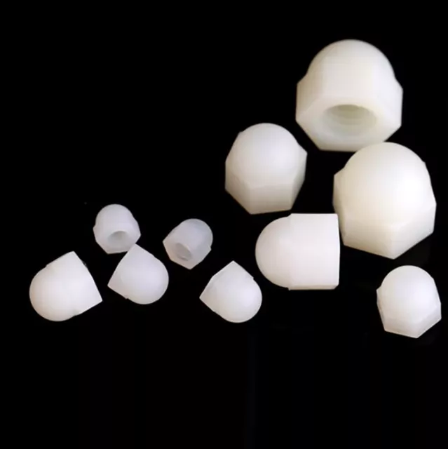 M3/4/5/6/8/10/12 White Plastic Acorn Cap Nuts Nylon Dome Head Decor Nut DIN1587