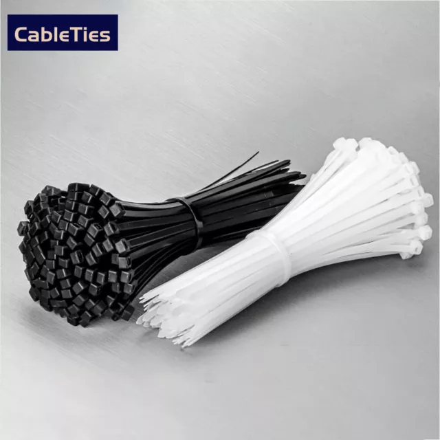 Cable Ties Nylon Plastic Strong Heavy Duty Zip Tie Black/White 60mm 100mm 200mm