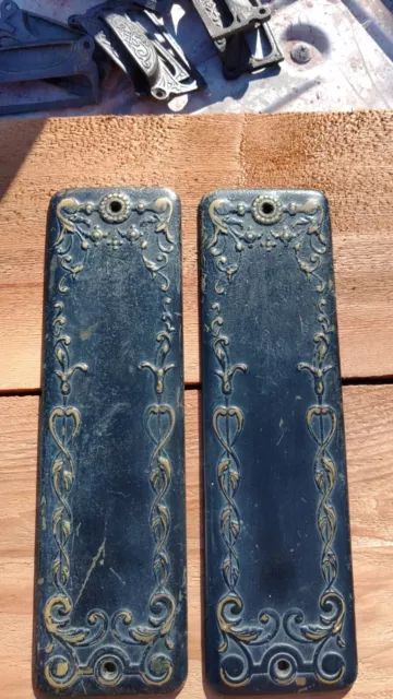 2 Reclaimed Antique Vintage  Brass  Door Push Plates. Sunflower.