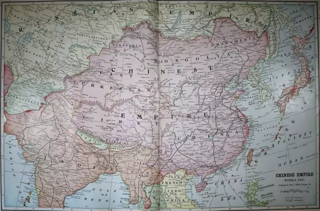 Old (Lg14x22) 1904 Cram's Atlas Map ~ CHINESE EMPIRE ~ Free S&H ~Inv#284