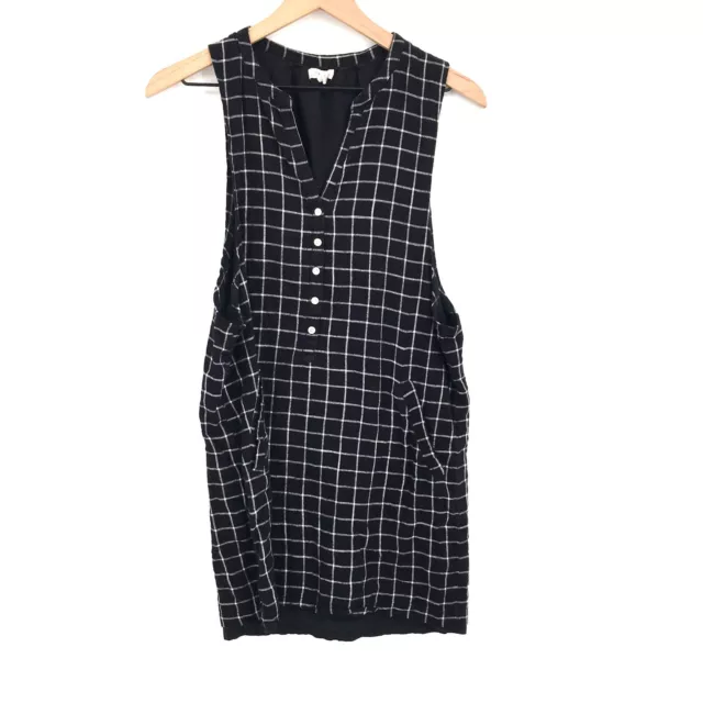 SOFT JOIE Sleeveless cotton Shift Dress Jumper Black White windowpane Plaid XS