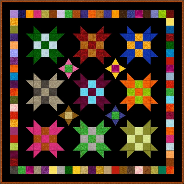 Beautiful 9 Woven Star Quilt Pre-cut Block Kits, L@@K