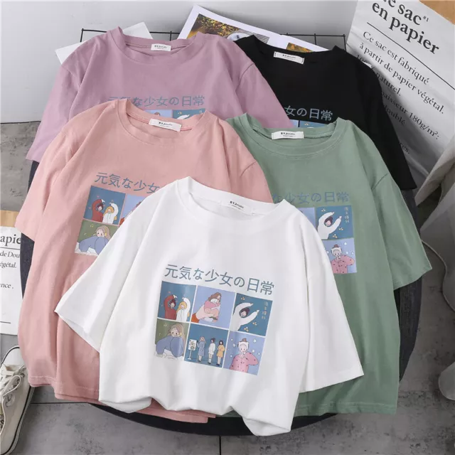 Donna Ragazza Carino T-Shirt Giapponese Kawaii Tee Cotone Top Camicetta Harajuku
