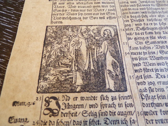 1595-MARTIN LUTHER BIBLE Leaf-Gospel of Luke Chapter10-German-Woodcut ...
