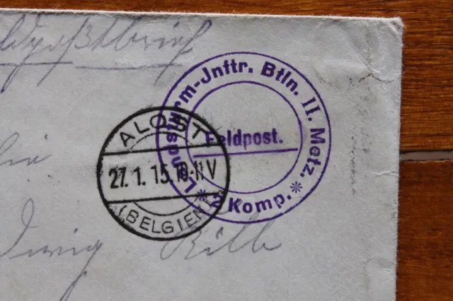 1915 Feldpost, ALOST Belgien, Feldpost-O Landsturm-Inftr.Btln. II Metz, 2.Komp.