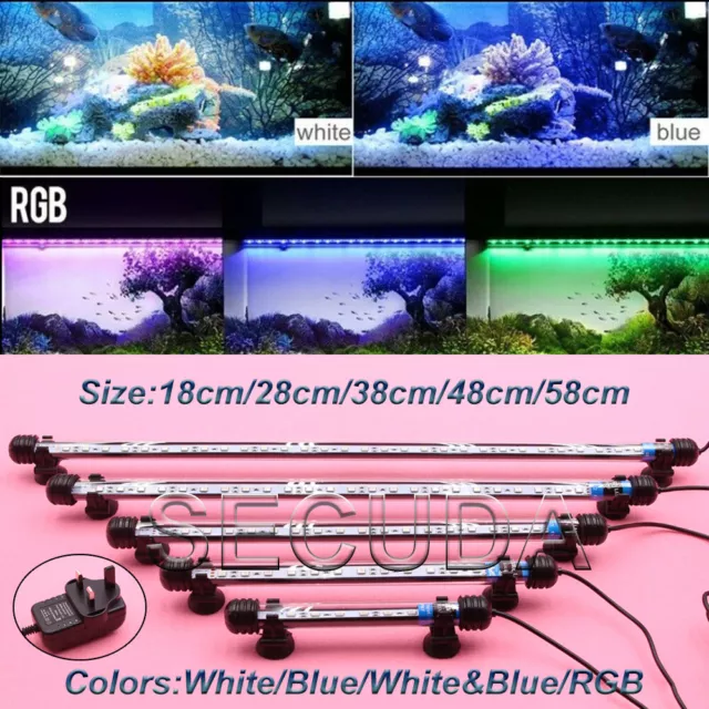LED Aquarium Fish Tank Lighting Submersible Strip Bar With Blue White RGB Color