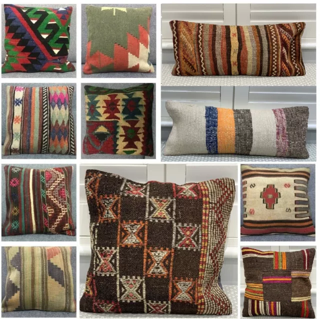 Handmade 100% Wool Turkish Moroccan Kilim Cushion Covers - 3 Different Sizes