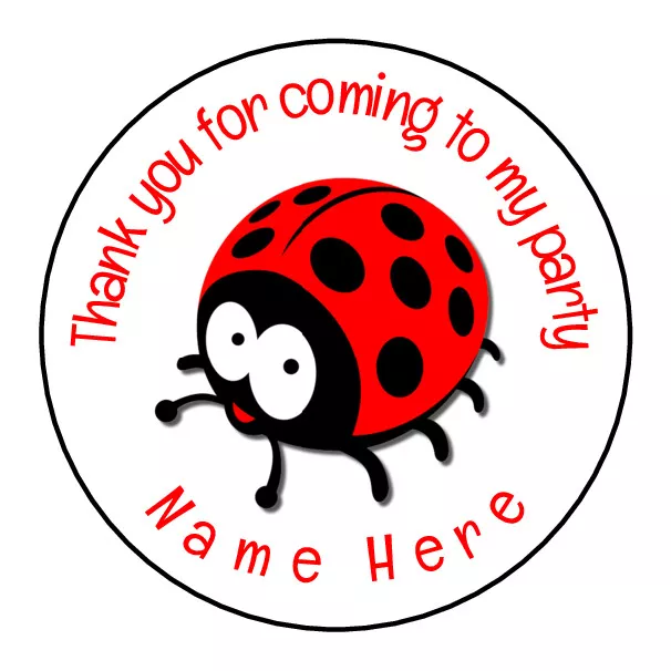 Cute Ladybird Personalised Thank You Sticker Party Bag Sweet Cone Birthday Label