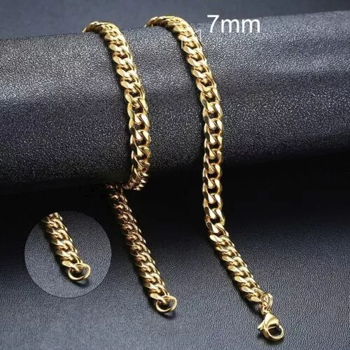 Mens Womens Chain Silver 3-7mm Stainless Steel Cuban Link Pendant Curb Necklace