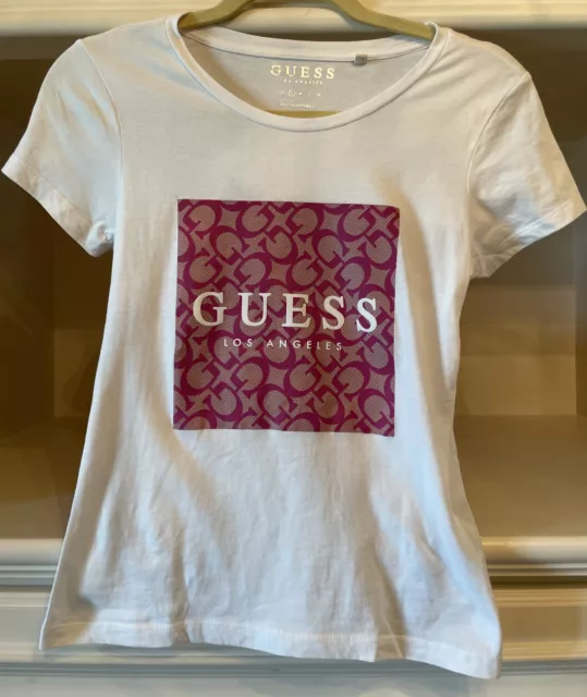 Women’s Short Sleeve Guess Logo T Shirt White Size Small