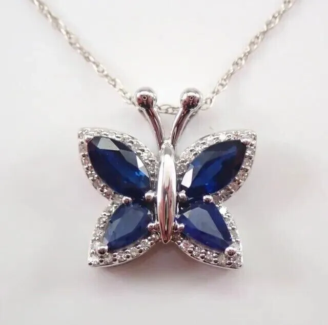 2Ct Marquise Cut Simulated Blue Sapphire Butterfly Pendant 14k White Gold Plated