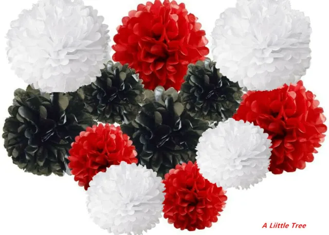 12 PCs Red Black White Tissue Paper Pom Poms Pompom Decoration Wedding(8")
