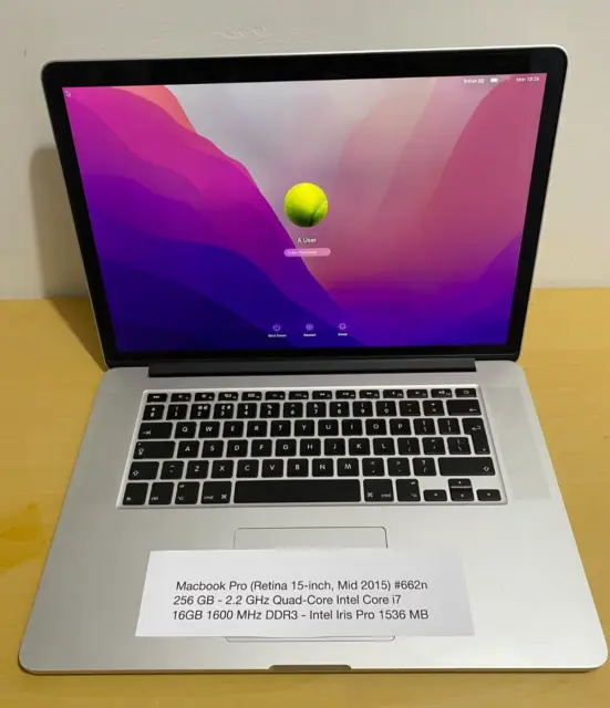 Apple MacBook Pro 15” Laptop - macOS 12 Monterey 256GB SSD 16GB RAM #662n