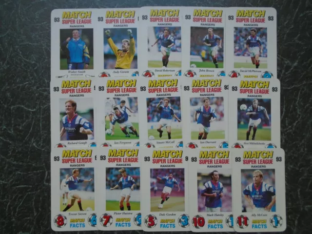 MATCH SUPER LEAGUE 1993 Rangers 15 carte set squadra goram gough hately mccoist