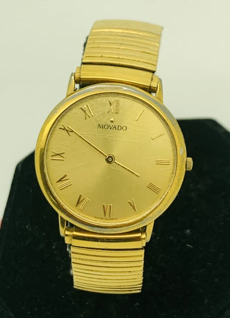MOVADO Mens 34mm Gold Plated Roman Dial Museum Quartz Watch 87-C6-0885 New Batt