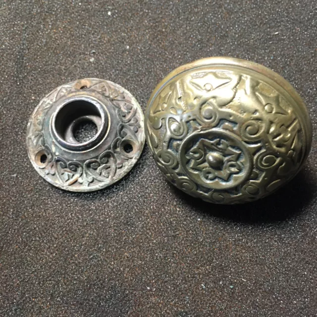 Antique Victorian  Vernacular  Brass DoorKnob And Rosette Architectural Salvage