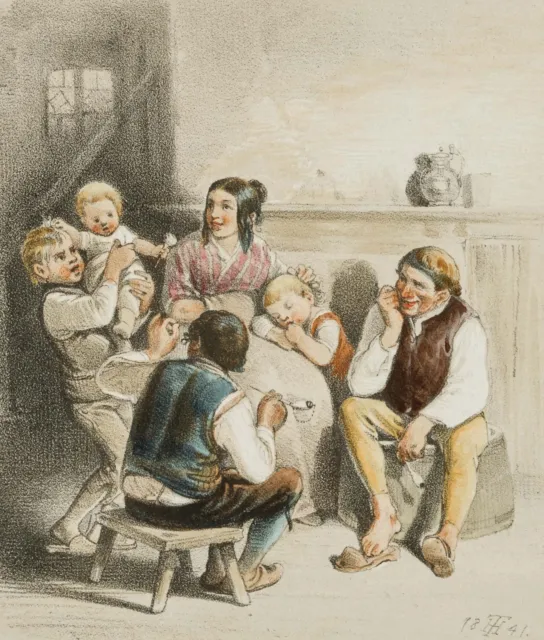 T. HOSEMANN (1807-1875), Familienfreuden,  1841, Lith. Biedermeier Trachten