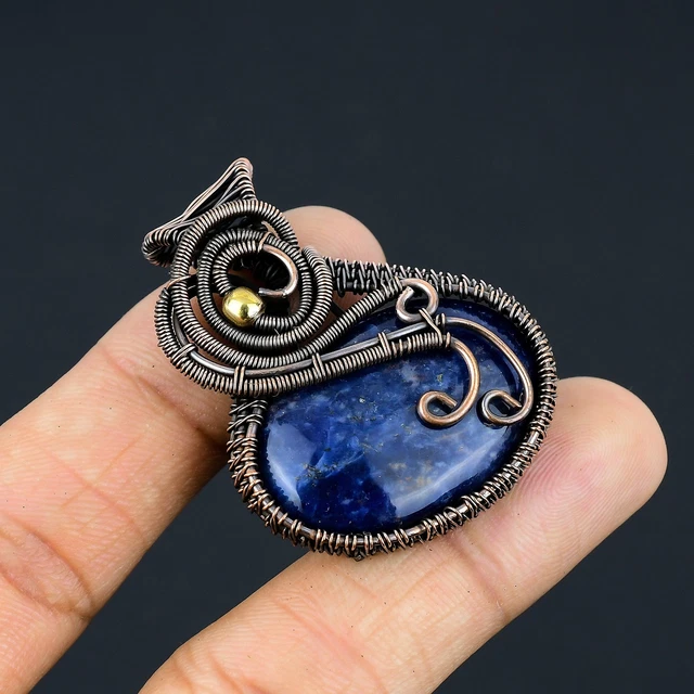 Sodalite Gemstone Handmade Copper Wire Wrap Gift Jewelry Pendant 1.77" Easter K3