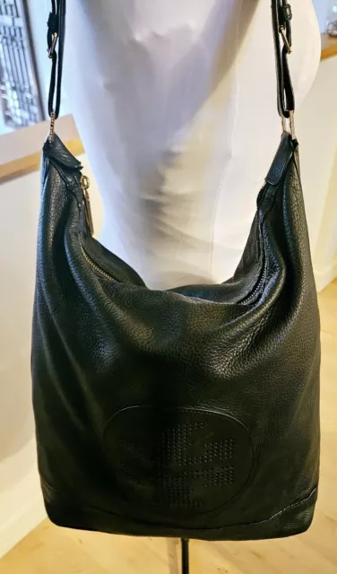 Tory Burch Black Pebbled Leather  Large Hobo Bag Tote Gold Hardware W Flaw