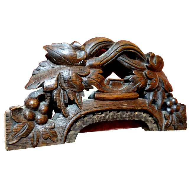 Scroll branch wood carving pediment 11 in - Antique French architectural salvage