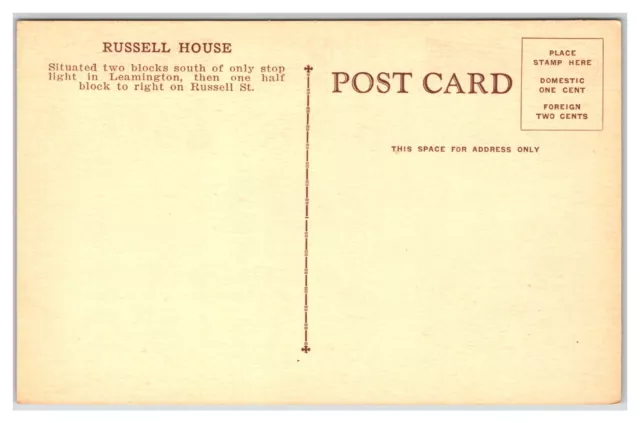 WINDSOR Ontario ~ RUSSELL HOUSE HOTEL INN in LEAMINGTON Advertisement 2