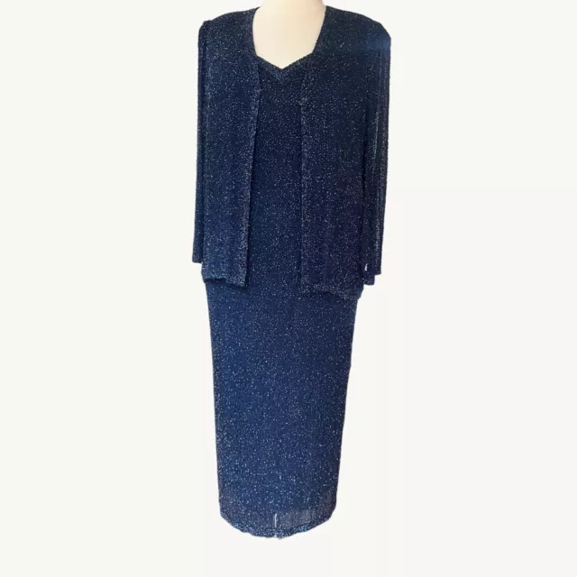 Jovani size 22 Navy Blue All-over Bugle Beaded Sleeveless Dress & Jacket