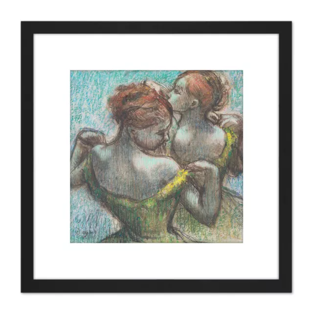 Degas Two Dancers halbe Länge Pastellzeichnung quadratisch gerahmte Wandkunst 8X8 Zoll