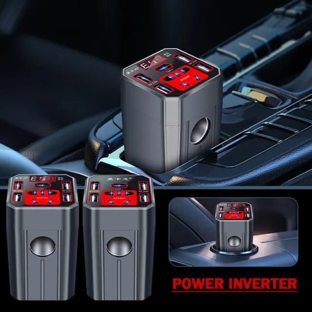 1X Car Power Inverter 24V/12V to 220V Led Display 3USB Cigarette Ports I8V5