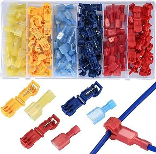 120PCS Insulated T-Tap 22-10 AWG Quick Splice Wire Terminal Combo Connectors Kit