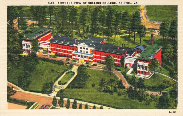 AERIAL AIRPLANE VIEW OF SULLINS COLLEGE POSTCARD BRISTOL VA VIRGINIA 1930s