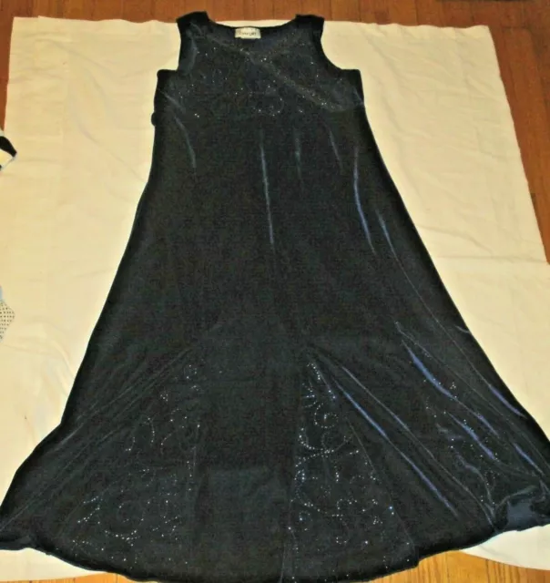 Byer Girl Holiday Dress Size 14 Beaded Deep Blue Stunning Velour Sparkle Long