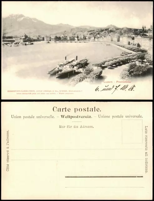Ansichtskarte Luzern Lucerna Schiffe Dampfer Steamer, Promenade 1906