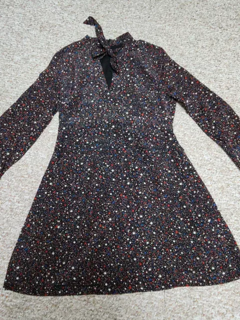 Madewell Silk Balsam Tie-Neck Dress in Starry Night Size 8 EUC