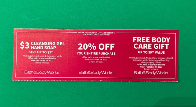 Bath & Body Works coupons - 20% off & two more (expiring 10/29/23)