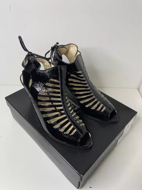 Damen schwarz 3,5 Zoll Absatz Stiletto Käfig Gladiator Sandalen Schuhe Größe UK 7,5