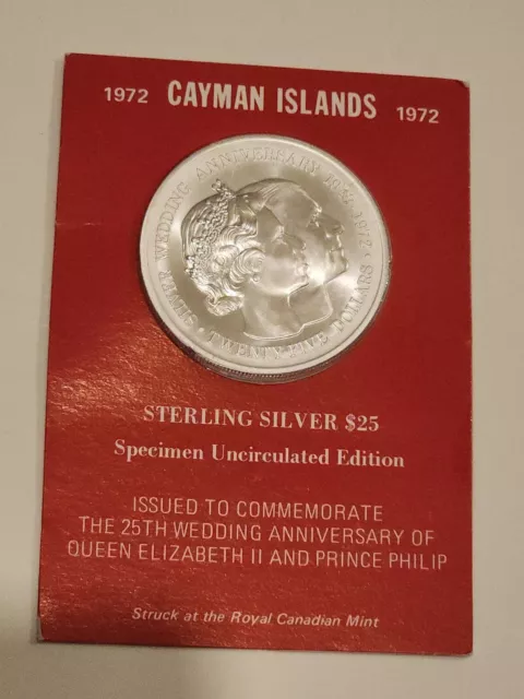 1972 CAYMAN ISLANDS $25 TWENTY-FIVE DOLLARS 2oz STERLING SILVER COMMEM COIN!
