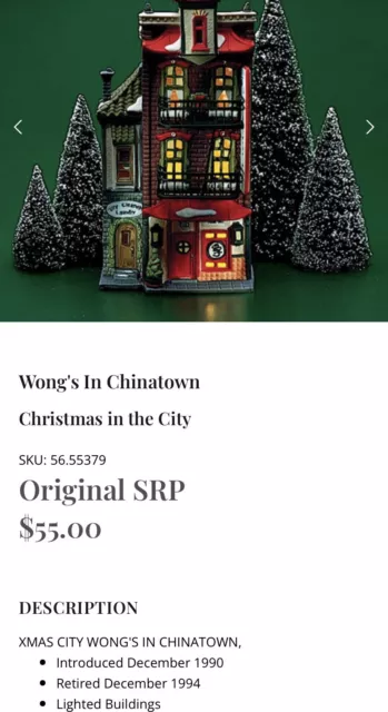 Department 56 Christmas in the City Series, Wong's in Chinatown, Retired 