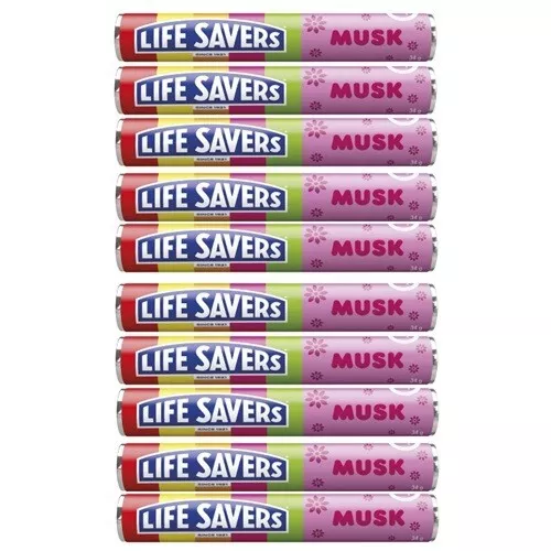 901305 10 X 34G Roll Lifesavers Life Savers Musk Flavoured Hard Sweet Candy