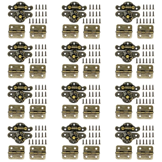 24Pcs Box Hinges 12Pcs Antique Latch Hook Hasp Small Box Hardware