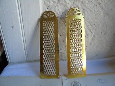 French 2 antique vintage patina gold brass door push plates finger patina