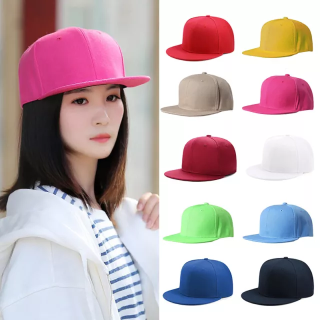 Snapback-Hut Klassischer Hip-Hop-Stil Flache Krempe Einfarbig Leere Mütze ▲R