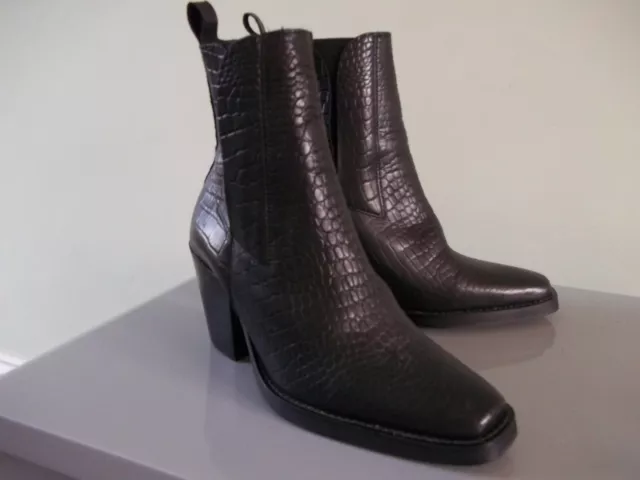 TOPSHOP MASON CROC Effect Leather Western Ankle Boots UK4 EU37 US6