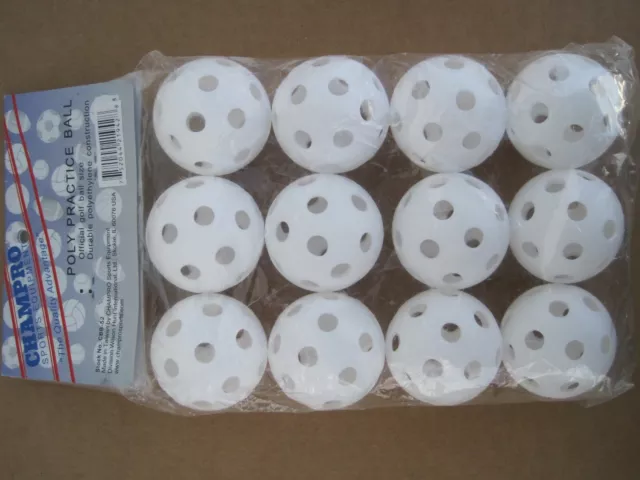 Champro White Deluxe Poly Plastic Golf Practice Training Balls w/ holes 12-pack