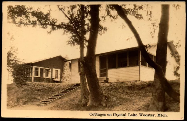 Postcard RPPC MI Wooster Fremont Michigan Cottages on Crystal Lake c1940s B6