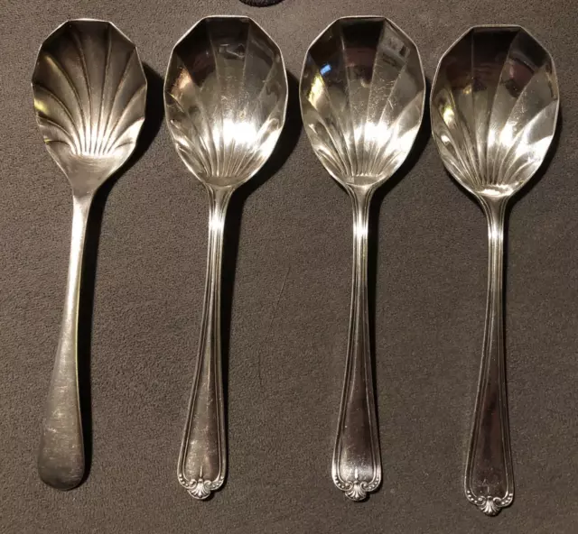 X4 Vintage 1930's Art Deco Style Silver Plate Desert Spoon Clam Shell Design 65g