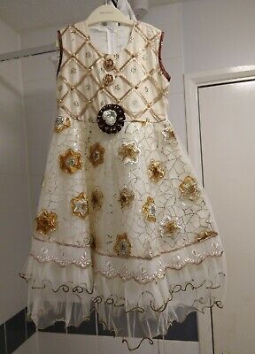 GIRLS, Cream & Gold Dress, Embellished with Glitter/Sequins/Diamontes, Age 5