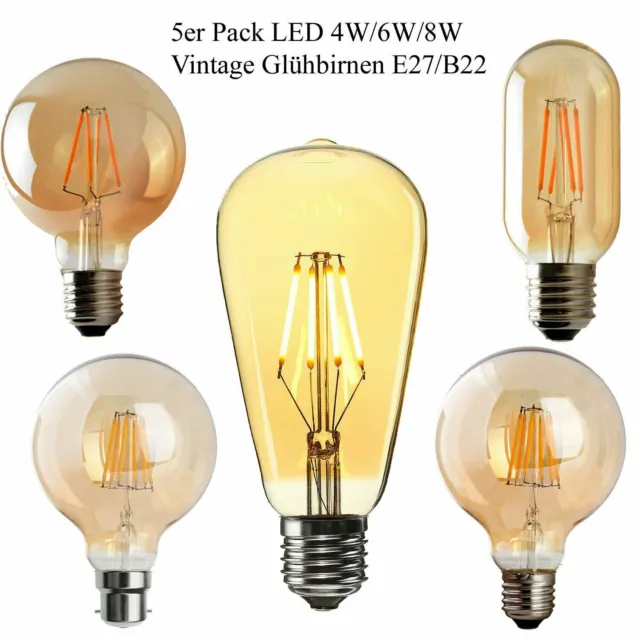 5 x LED Glühlampen E27/B22 Vintage Filament Industrielampe Retro 4W/6W/8W